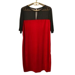 Red Black Velvet Mesh Midi Sheath Dress XL Tiana B. 90s Y2K Whimsigoth Vamp